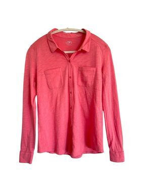 LOFT 100% Cotton Long Sleeve Button Front Top Size Small